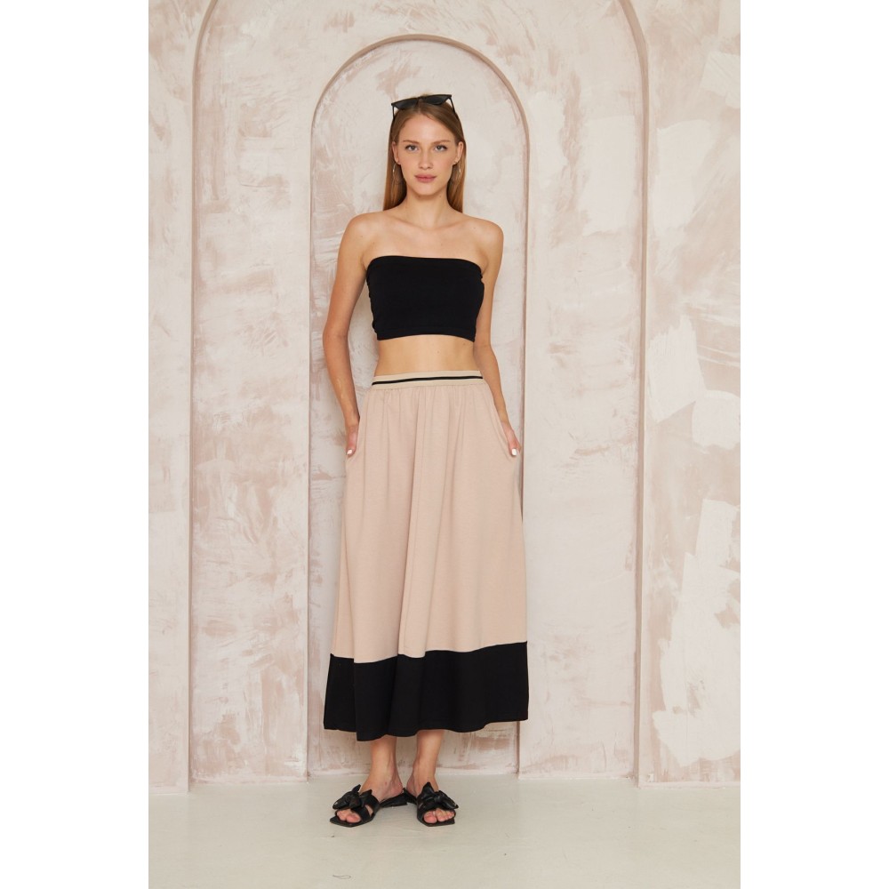 Pasaklı Giyim Pasaklı Giyim Kadın Kiloş Etek Renk Bloklu Bej - Premium Kadın Giyim