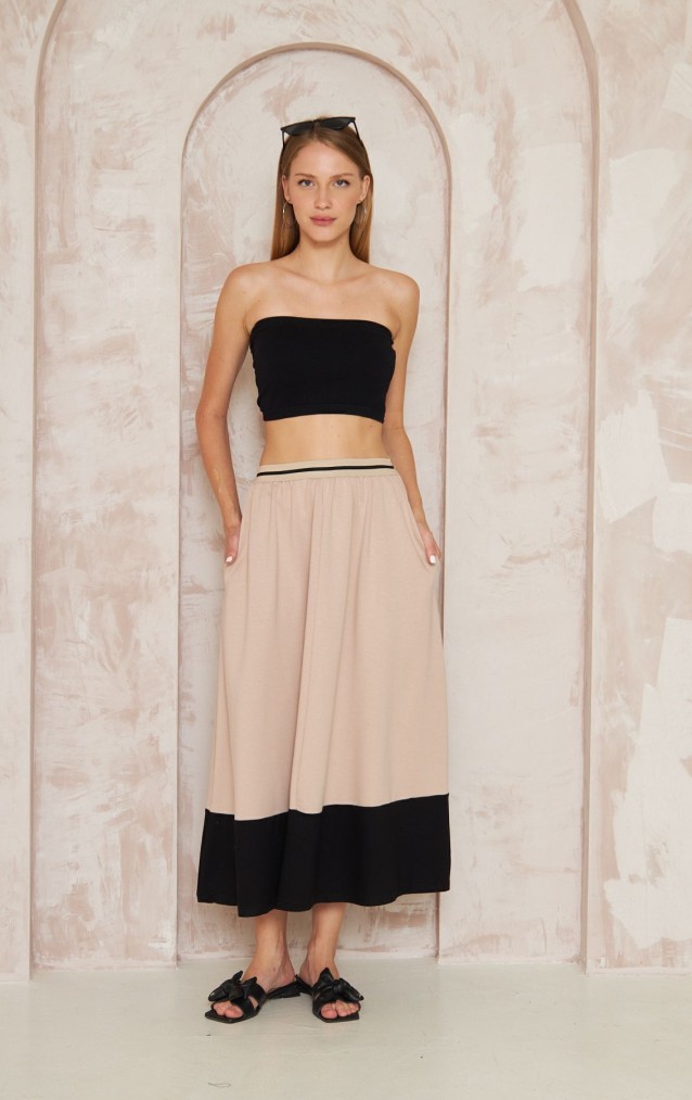 Pasaklı Giyim Kadın Kiloş Etek Renk Bloklu 3535230 Bej