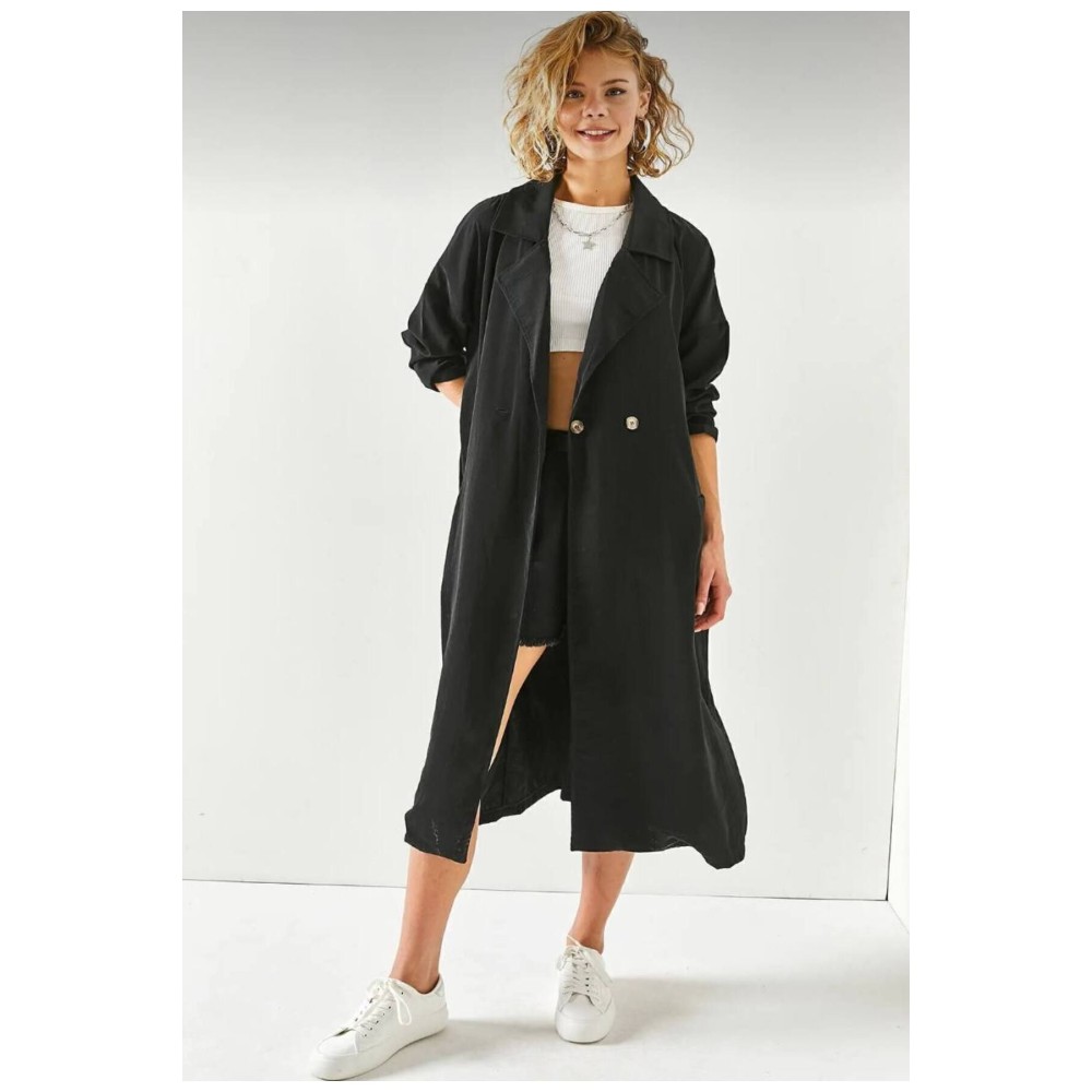 Pasaklı Giyim Pasaklı Giyim Kadın Ekstra Oversize Trençkot Siyah - Premium Kadın Giyim