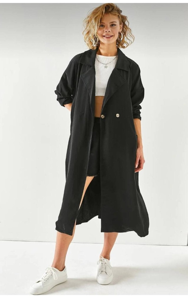 Pasaklı Giyim Kadın Ekstra Oversize Trençkot 3335451 Siyah