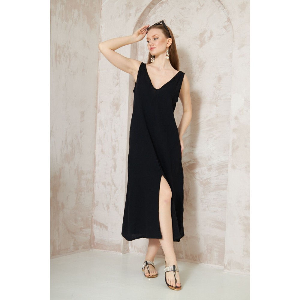 Pasaklı Giyim Pasaklı Giyim Kadın %100 Pamuk Müslin Elbise Siyah - Premium Kadın Giyim