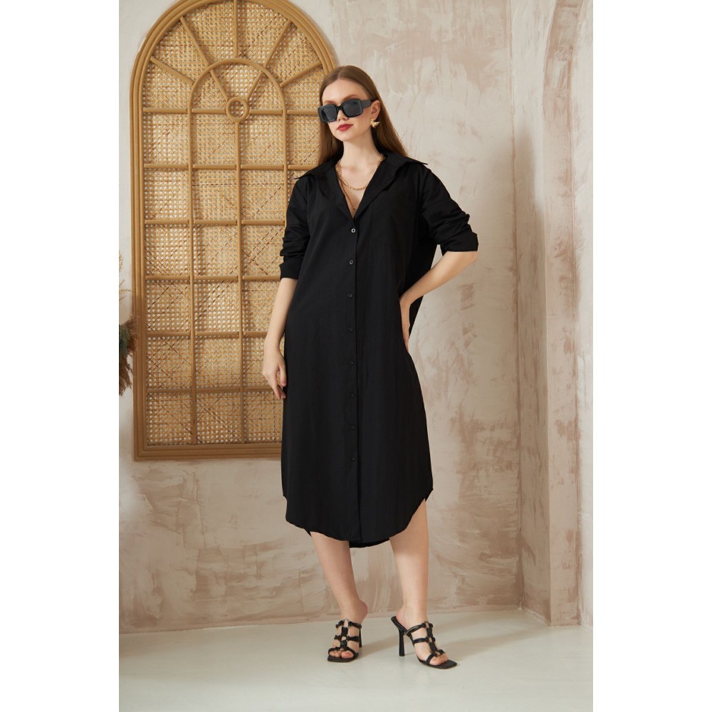 Pasaklı Giyim Pasaklı Giyim Kadın Poplin Oversize Tunik-Gömlek Elbise Siyah - Premium Kadın Giyim