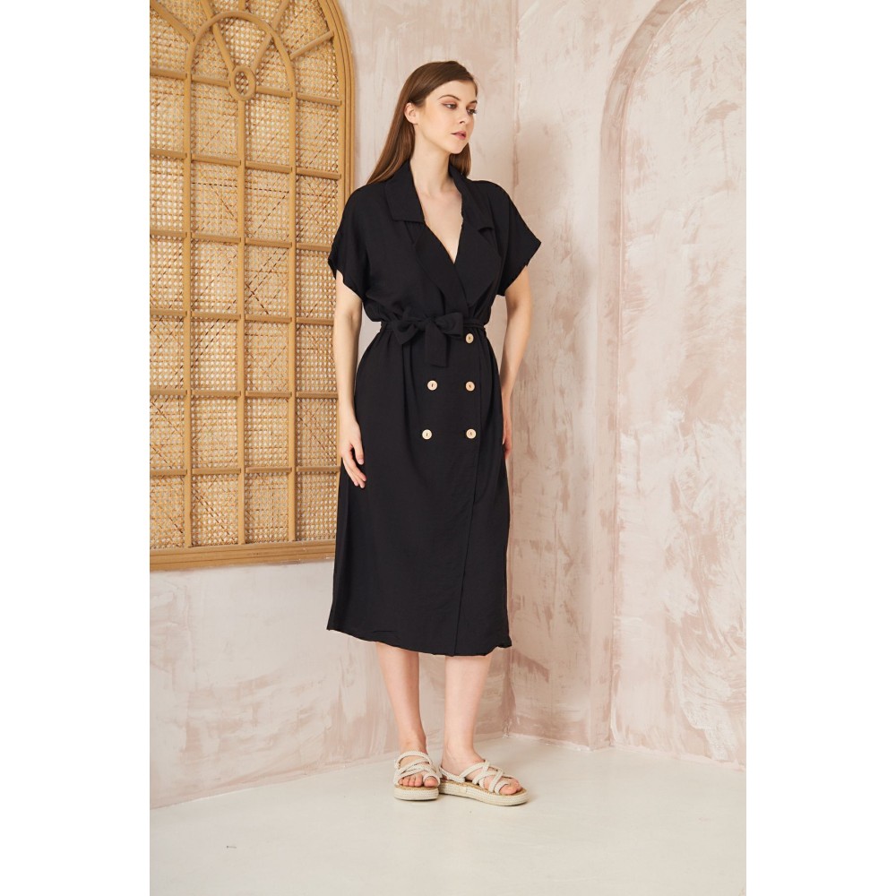 Pasaklı Giyim Pasaklı Giyim Kadın Keten Ceket Elbise Siyah - Premium Kadın Giyim