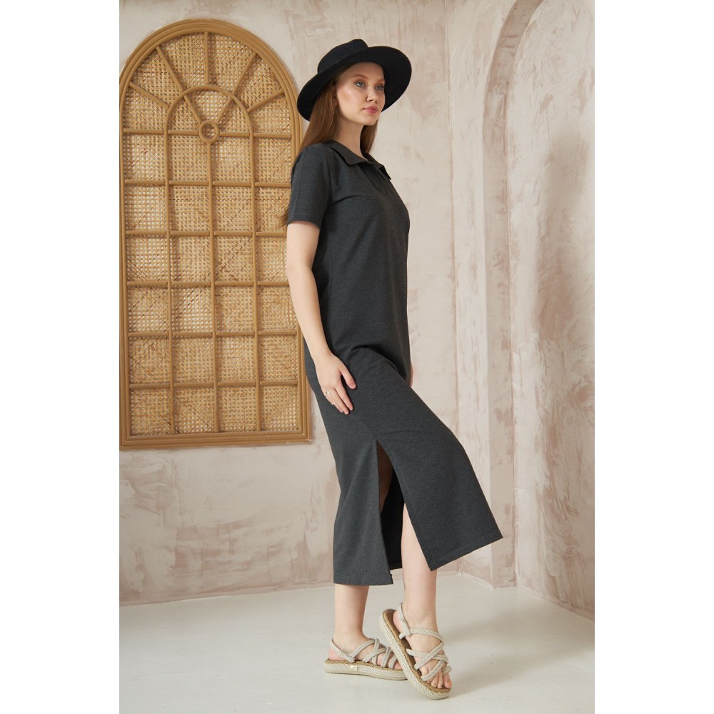 Pasaklı Giyim Pasaklı Giyim Kadın Polo Yaka Elbise Antrasit - Premium Kadın Giyim