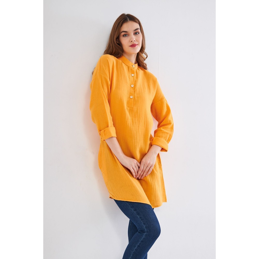 Pasaklı Giyim Pasaklı Giyim Kadın Müslin Tunik Gömlek Hardal - Premium Kadın Giyim