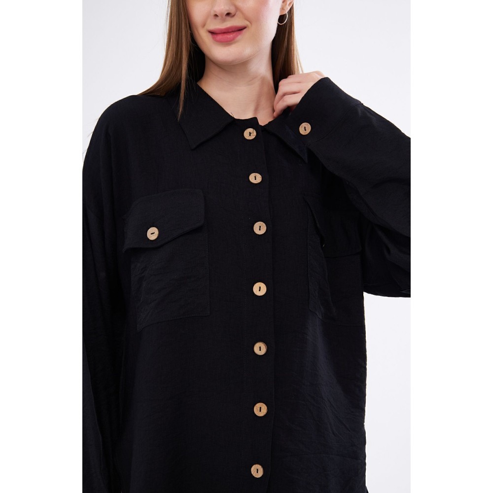 Pasaklı Giyim Pasaklı Giyim Kadın Oversize Arkası Uzun Tunik Gömlek Siyah - Premium Kadın Giyim