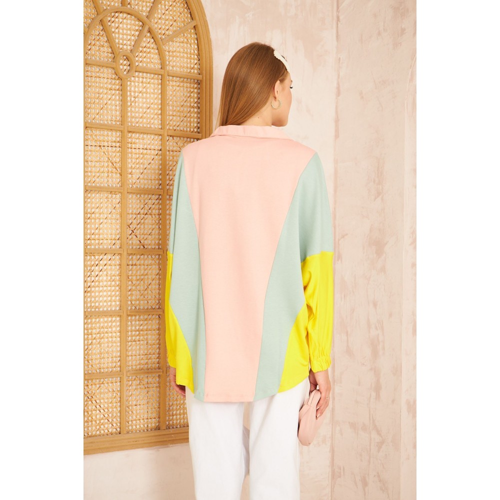 Pasaklı Giyim Pasaklı Giyim Kadın Polo Yaka Sweatshirt Pudra - Premium Kadın Giyim