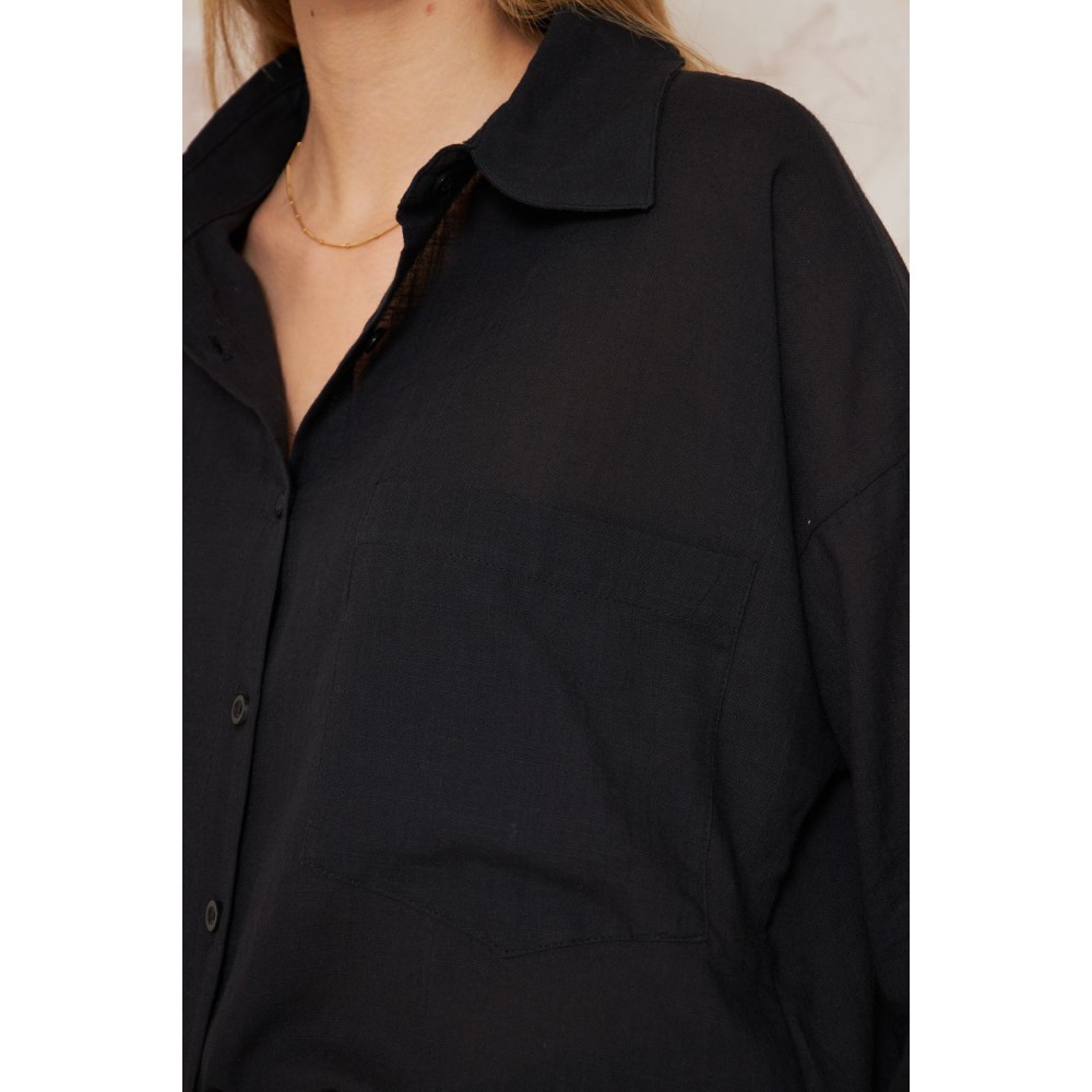 Pasaklı Giyim Pasaklı Giyim Kadın Flamlı Keten Gömlek Siyah - Premium Kadın Giyim