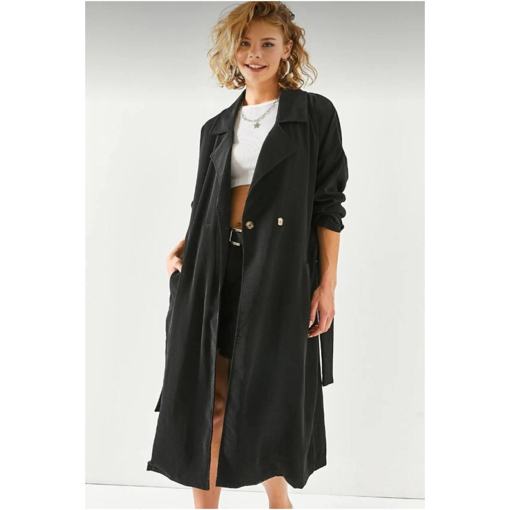 Pasaklı Giyim Pasaklı Giyim Kadın Ekstra Oversize Trençkot Siyah - Premium Kadın Giyim
