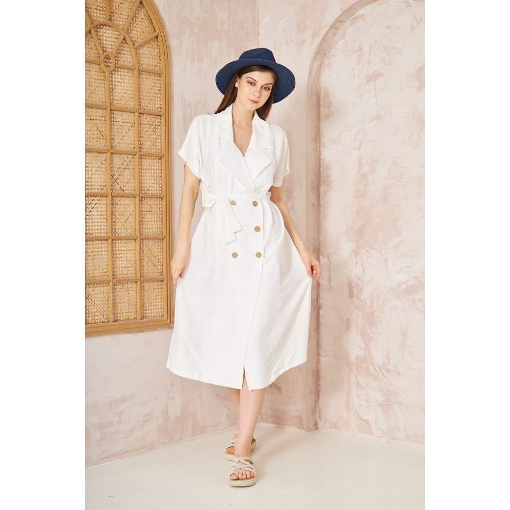 Pasaklı Giyim Pasaklı Giyim Kadın Keten Ceket Elbise Beyaz - Premium Kadın Giyim