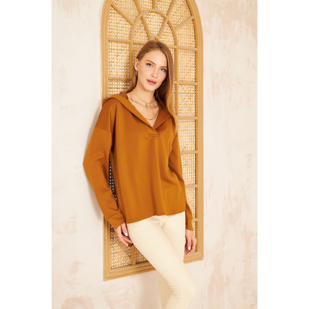 Pasaklı Giyim Pasaklı Giyim Kadın Kapüşonlu Sweatshirt Kahverengi - Premium Kadın Giyim