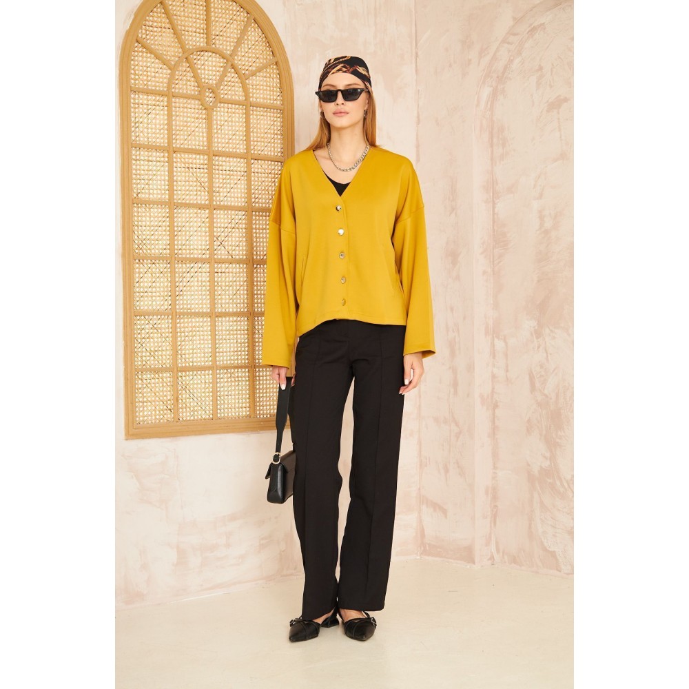 Pasaklı Giyim Pasaklı Giyim Kadın Scuba Hırka Hardal - Premium Kadın Giyim