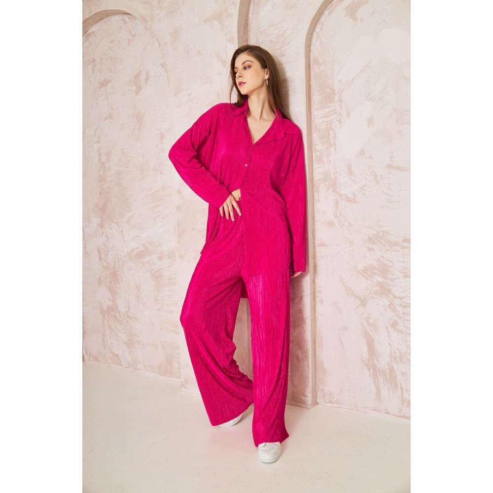 Pasaklı Giyim Pasaklı Giyim kadın Piliseli Bürümcük Pantolon Tunik Alt Üst Takım Fuşya - Premium Kadın Giyim