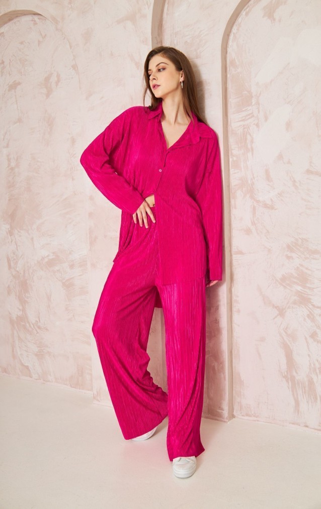 Pasaklı Giyim kadın Piliseli Bürümcük Pantolon Tunik Alt Üst Takım 3573374 Fuşya