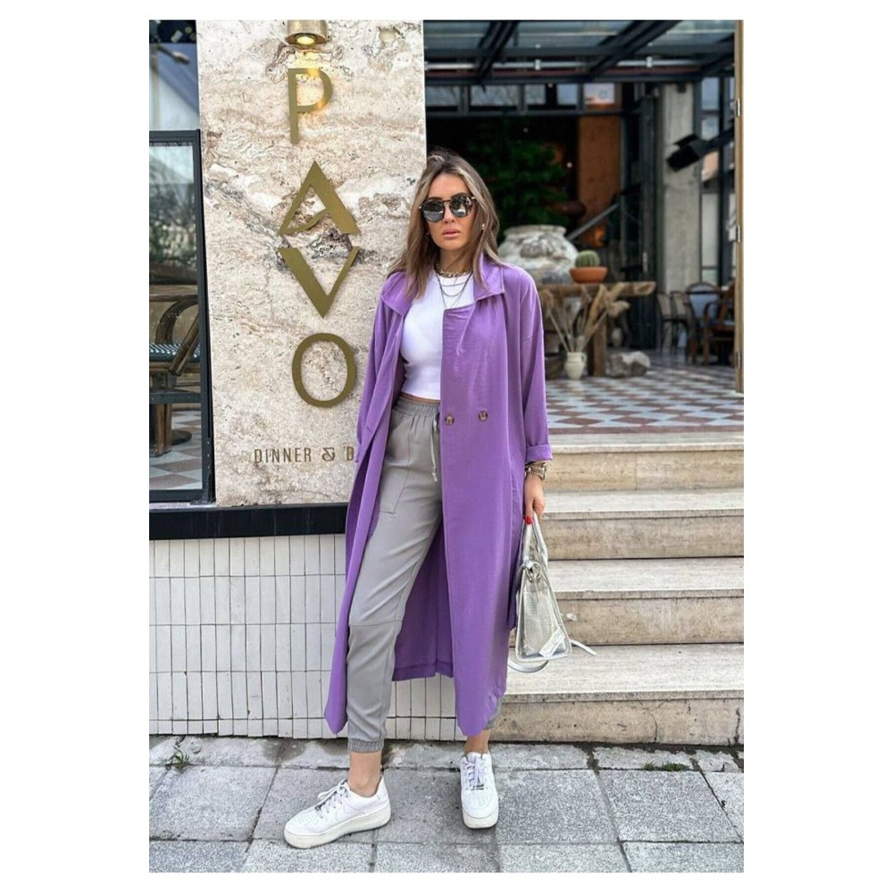 Pasaklı Giyim Pasaklı Giyim Kadın Ekstra Oversize Trençkot Mor - Premium Kadın Giyim