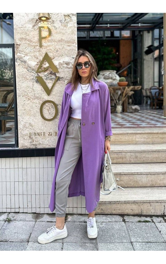 Pasaklı Giyim Kadın Ekstra Oversize Trençkot 3335451 Mor