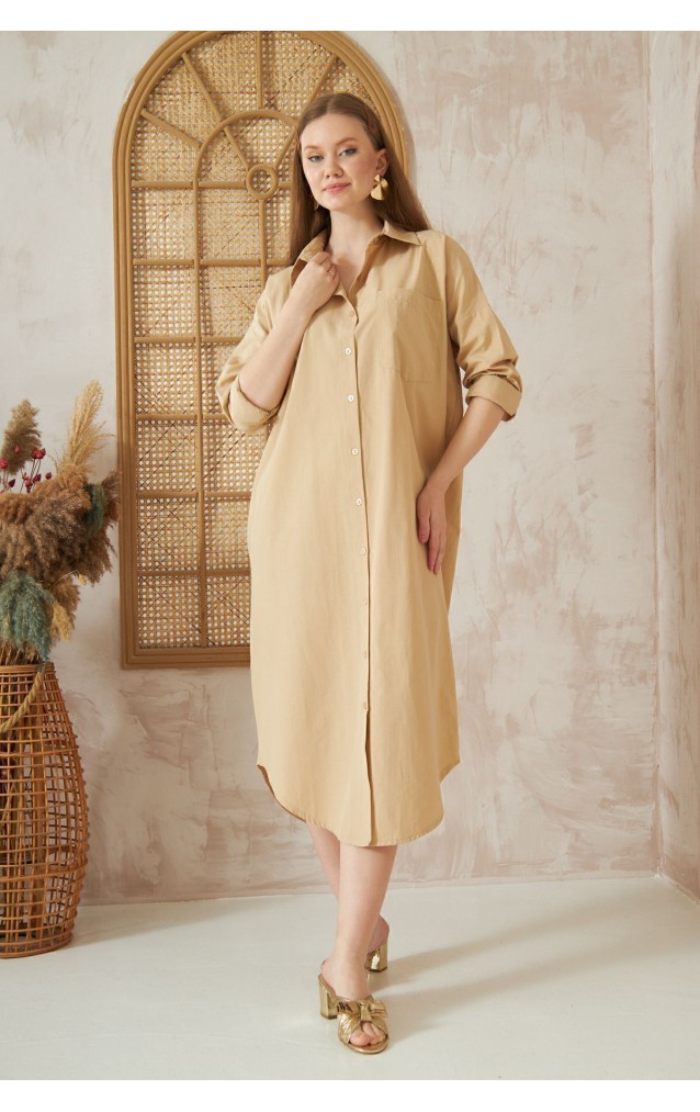 Pasaklı Giyim Kadın Poplin Oversize Tunik-Gömlek Elbise 3555352 Bej