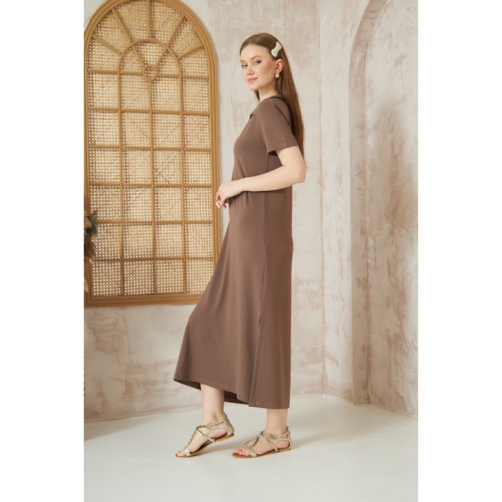 Pasaklı Giyim Pasaklı Giyim Kadın Polo Yaka Elbise Kahverengi - Premium Kadın Giyim