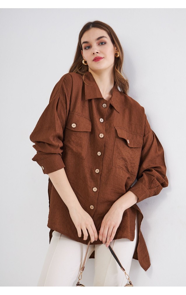 Pasaklı Giyim Kadın Oversize Arkası Uzun Tunik Gömlek 3524352 Kahverengi