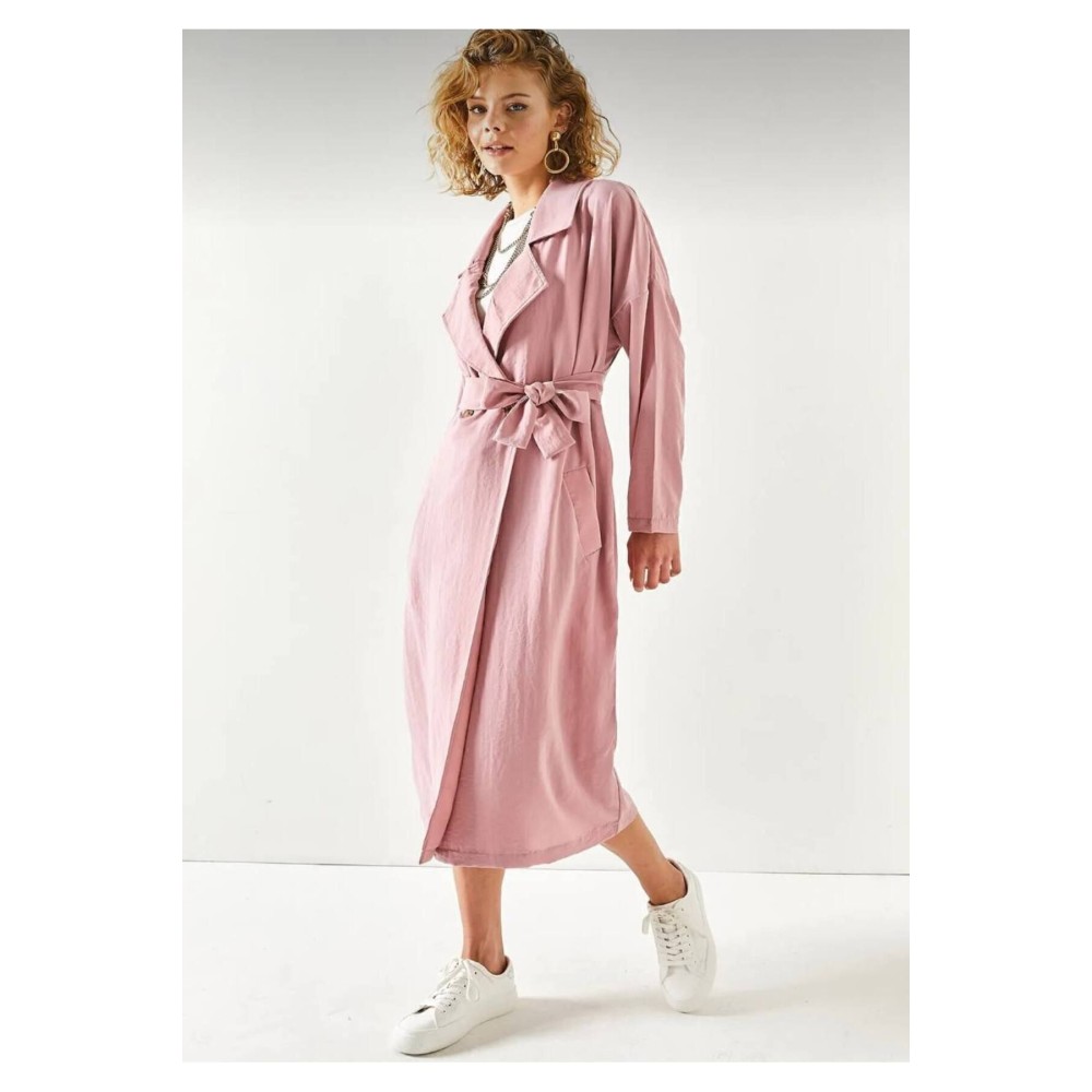 Pasaklı Giyim Pasaklı Giyim Kadın Ekstra Oversize Trençkot Pembe - Premium Kadın Giyim