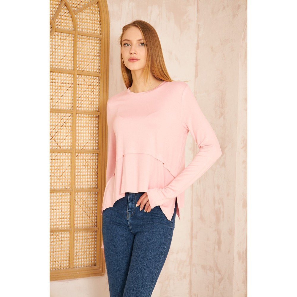 Pasaklı Giyim Pasaklı Giyim Kadın Parmak Geçirmeli Yoga Bluz Pudra - Premium Kadın Giyim