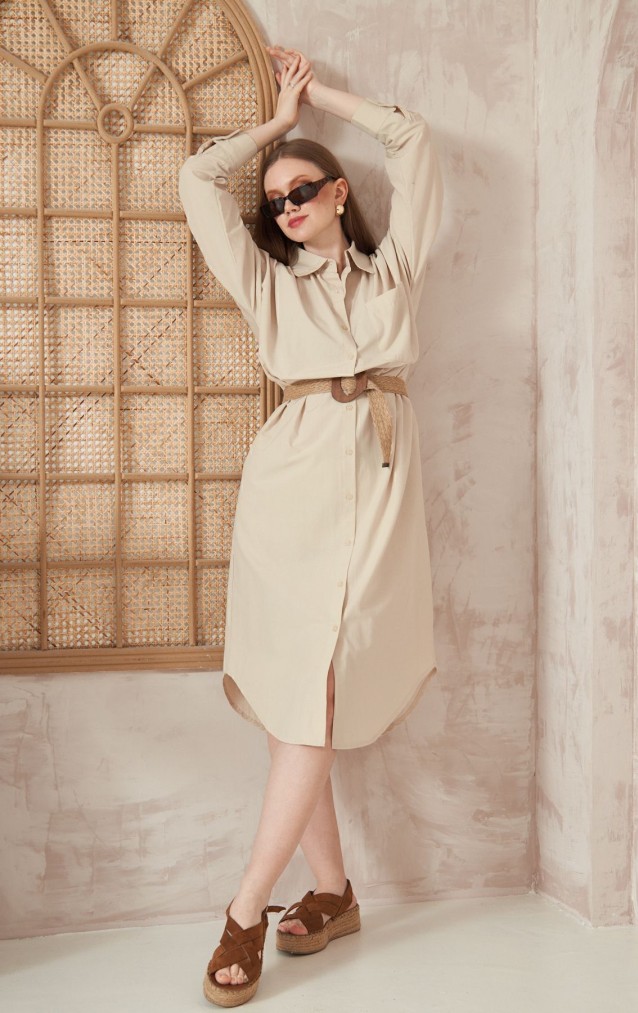 Pasaklı Giyim Kadın Poplin Oversize Tunik-Gömlek Elbise 3555352 Taş