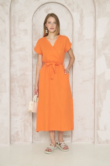 Pasaklı Giyim Kadın %100 Pamuk Müslin Elbise 3612451 Turuncu