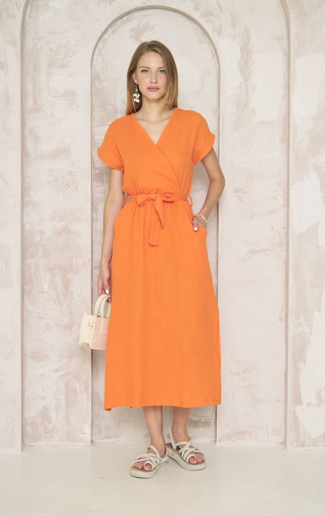 Pasaklı Giyim Kadın %100 Pamuk Müslin Elbise 3612451 Turuncu