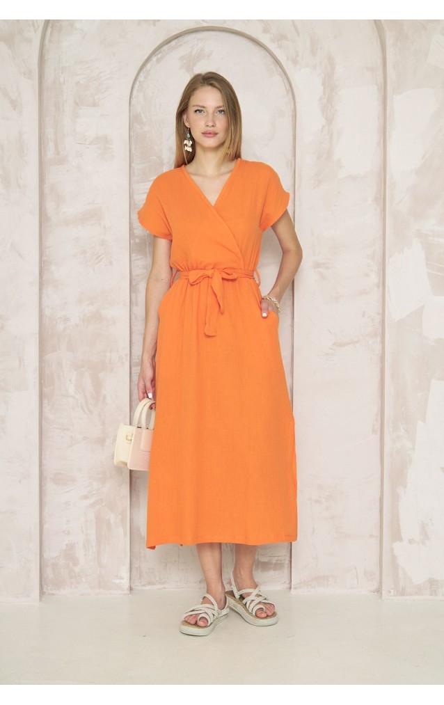 Pasaklı Giyim Kadın %100 Pamuk Müslin Elbise 3612451 Turuncu