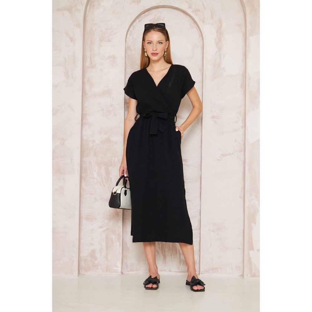 Pasaklı Giyim Pasaklı Giyim Kadın %100 Pamuk Müslin Elbise Siyah - Premium Kadın Giyim