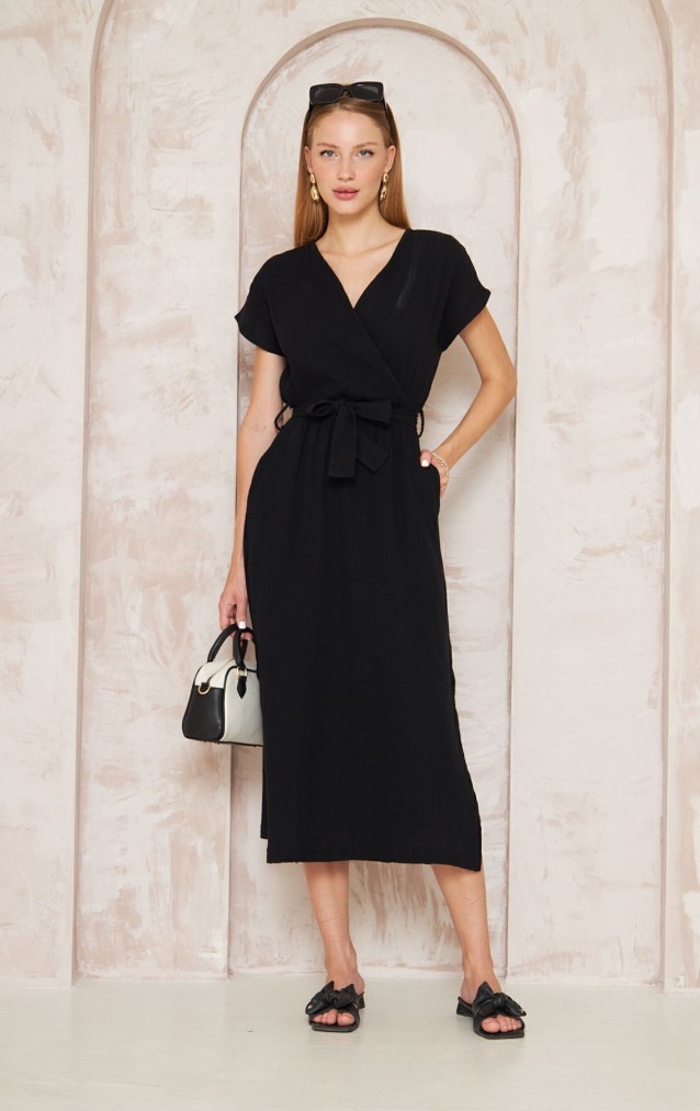 Pasaklı Giyim Kadın %100 Pamuk Müslin Elbise 3612451 Siyah