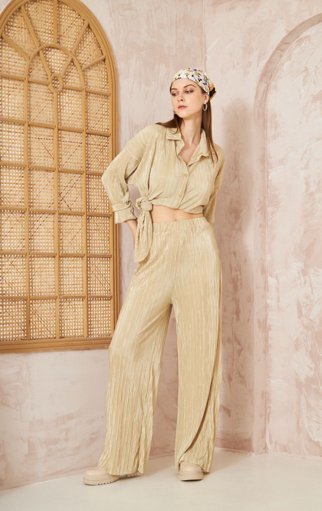 Pasaklı Giyim kadın Piliseli Bürümcük Pantolon Tunik Alt Üst Takım 3573374 Gold