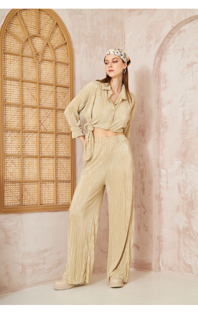 Pasaklı Giyim kadın Piliseli Bürümcük Pantolon Tunik Alt Üst Takım 3573374 Gold