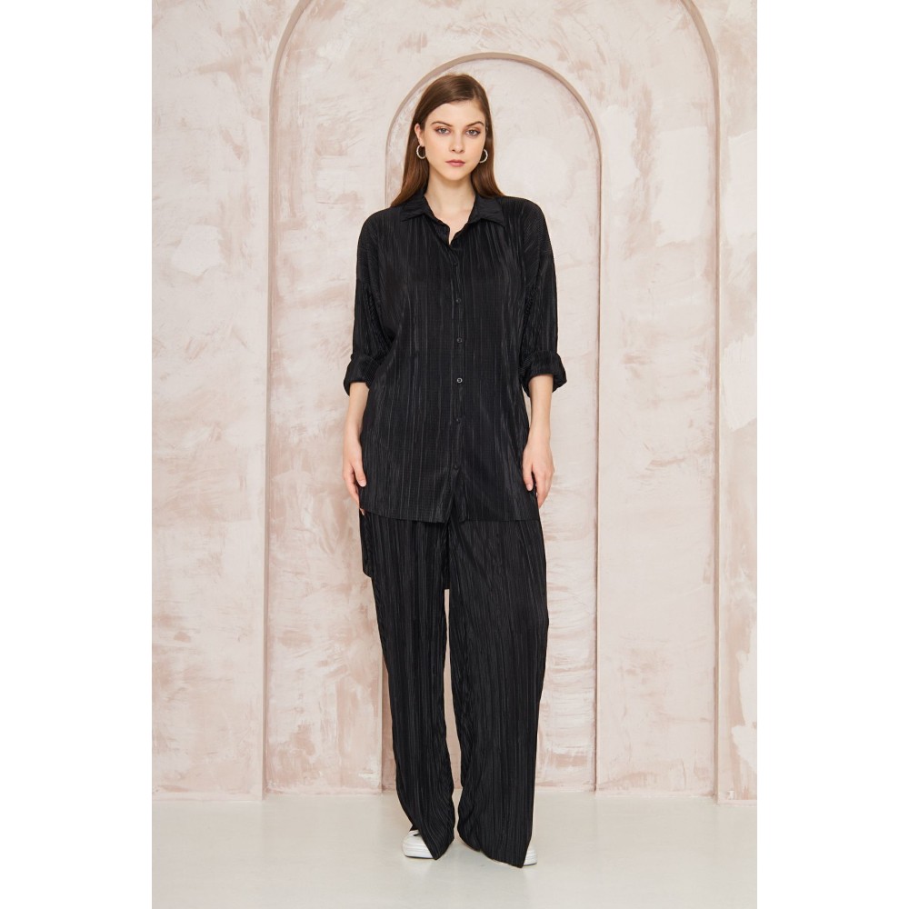 Pasaklı Giyim Pasaklı Giyim kadın Piliseli Bürümcük Pantolon Tunik Alt Üst Takım Siyah - Premium Kadın Giyim