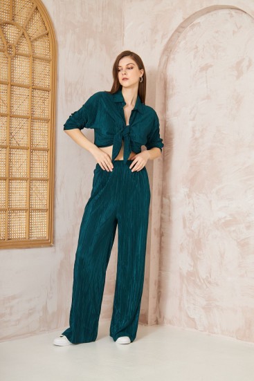 Pasaklı Giyim kadın Piliseli Bürümcük Pantolon Tunik Alt Üst Takım 3573374 Petrol