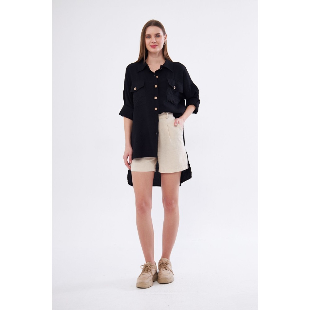 Pasaklı Giyim Pasaklı Giyim Kadın Oversize Arkası Uzun Tunik Gömlek Siyah - Premium Kadın Giyim