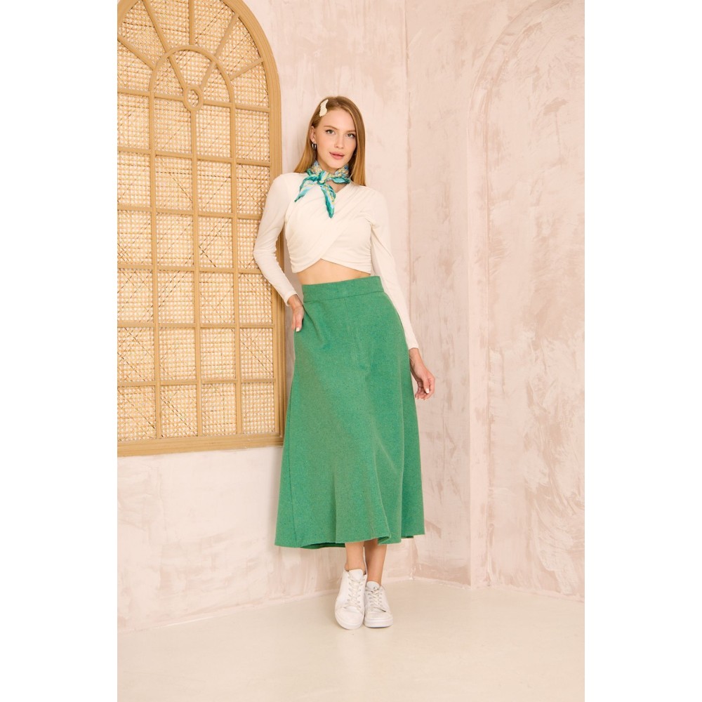 Pasaklı Giyim Pasaklı Giyim Kadın Kiloş Kaşe Etek Yeşil - Premium Kadın Giyim