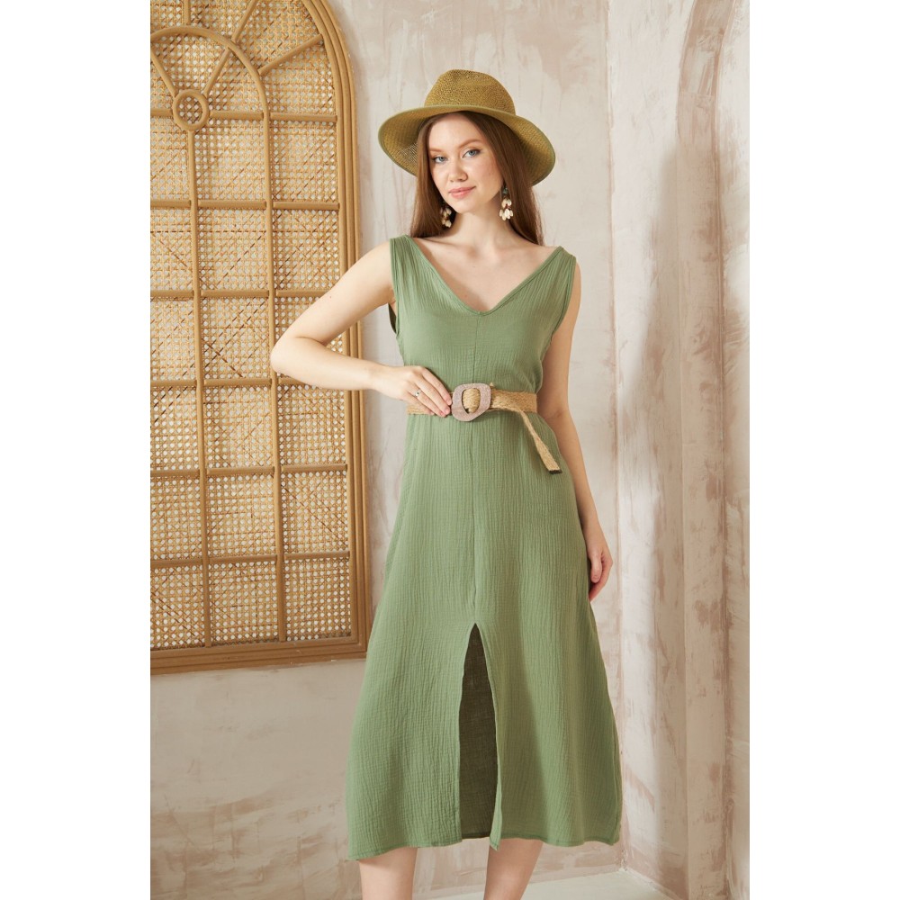 Pasaklı Giyim Pasaklı Giyim Kadın %100 Pamuk Müslin Elbise Haki - Premium Kadın Giyim