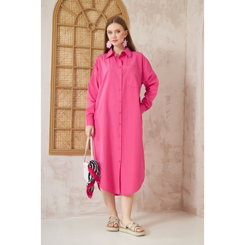 Pasaklı Giyim Pasaklı Giyim Kadın Poplin Oversize Tunik-Gömlek Elbise Fuşya - Premium Kadın Giyim