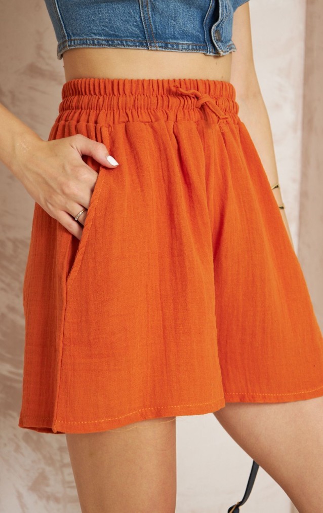 Pasaklı Giyim Kadın Müslin %100 Pamuk Beli Lastikli Şort 3425210 Turuncu