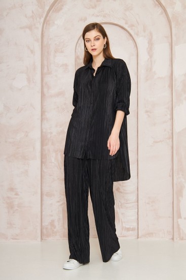 Pasaklı Giyim kadın Piliseli Bürümcük Pantolon Tunik Alt Üst Takım 3573374 Siyah