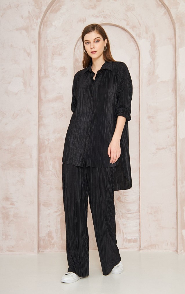 Pasaklı Giyim kadın Piliseli Bürümcük Pantolon Tunik Alt Üst Takım 3573374 Siyah