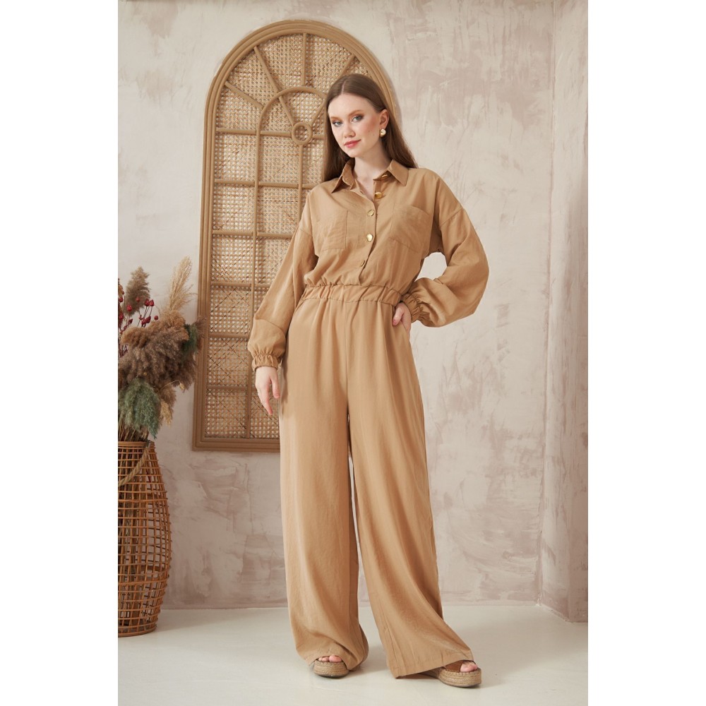 Pasaklı Giyim Pasaklı Giyim Kadın Kupra Tulum Karamel - Premium Kadın Giyim