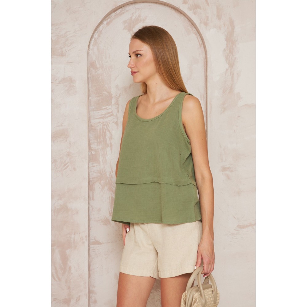 Pasaklı Giyim Pasaklı Giyim Kadın Müslin Pis Dikiş Bluz Haki - Premium Kadın Giyim