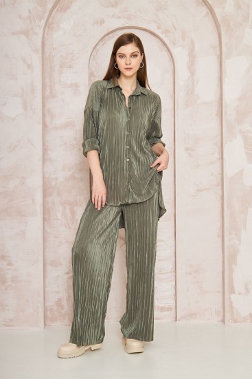 Pasaklı Giyim kadın Piliseli Bürümcük Pantolon Tunik Alt Üst Takım 3573374 Haki