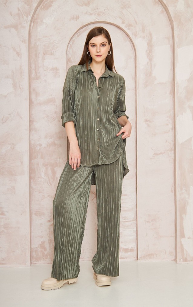 Pasaklı Giyim kadın Piliseli Bürümcük Pantolon Tunik Alt Üst Takım 3573374 Haki