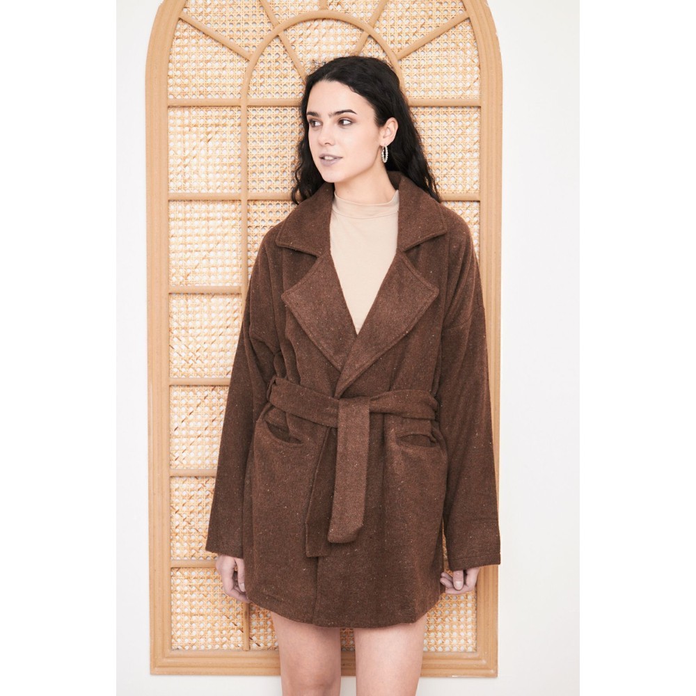 Pasaklı Giyim Pasaklı Giyim Kadın Kaşe Kaban Kahverengi - Premium Kadın Giyim