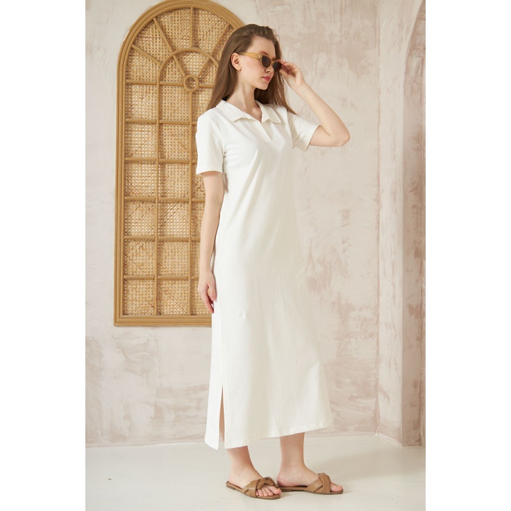 Pasaklı Giyim Pasaklı Giyim Kadın Polo Yaka Elbise Beyaz - Premium Kadın Giyim
