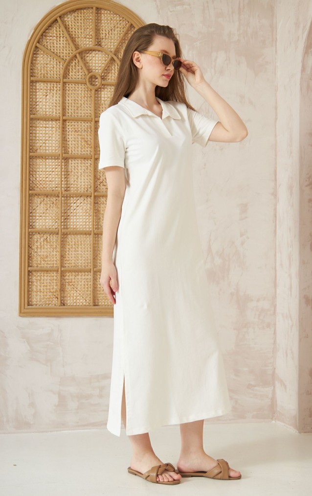 Pasaklı Giyim Kadın Polo Yaka Elbise 3525275 Beyaz