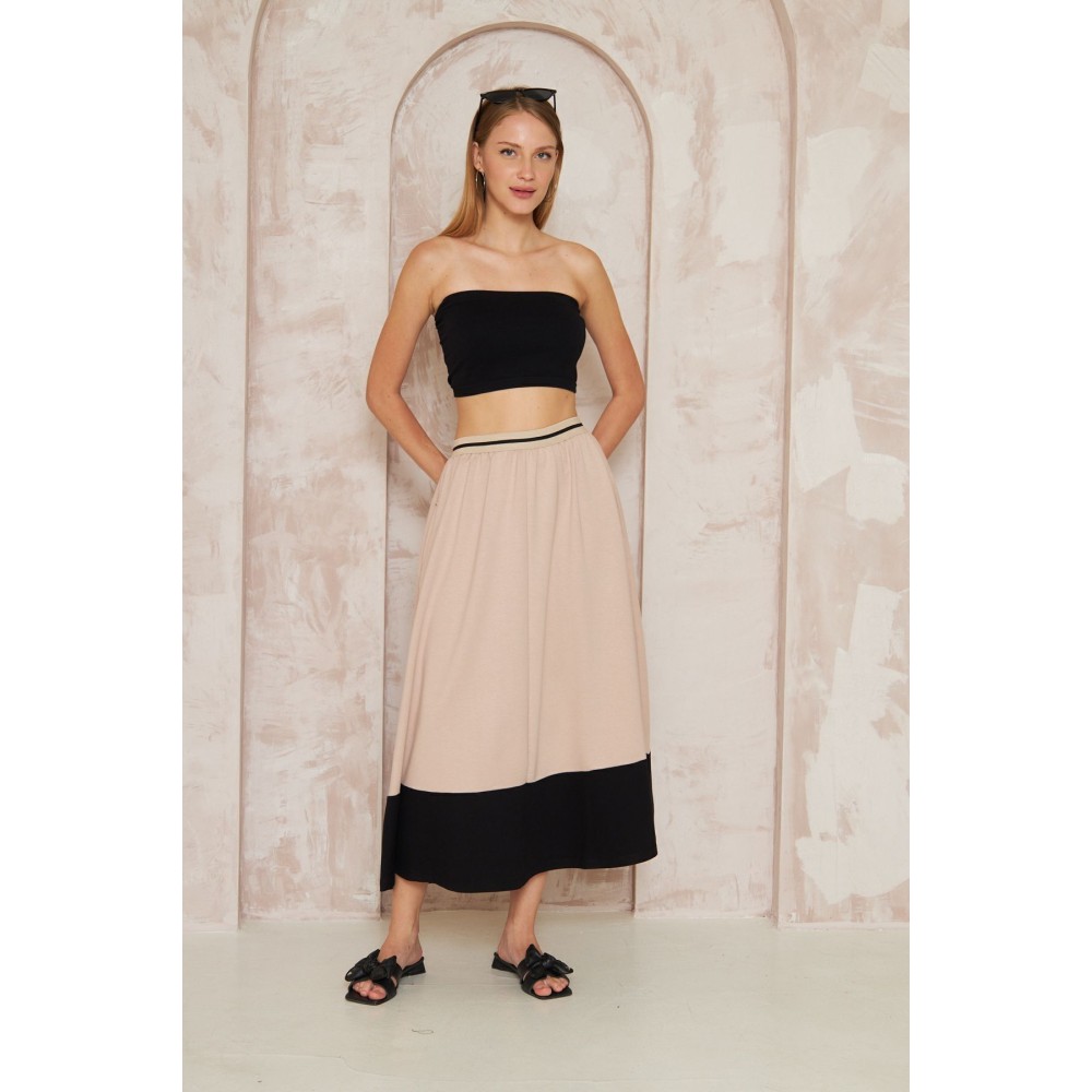 Pasaklı Giyim Pasaklı Giyim Kadın Kiloş Etek Renk Bloklu Bej - Premium Kadın Giyim